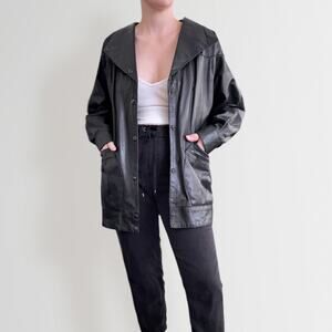 Vintage Black Genuine Leather Coat Jacket XXL Grunge Minimalist 80s Retro